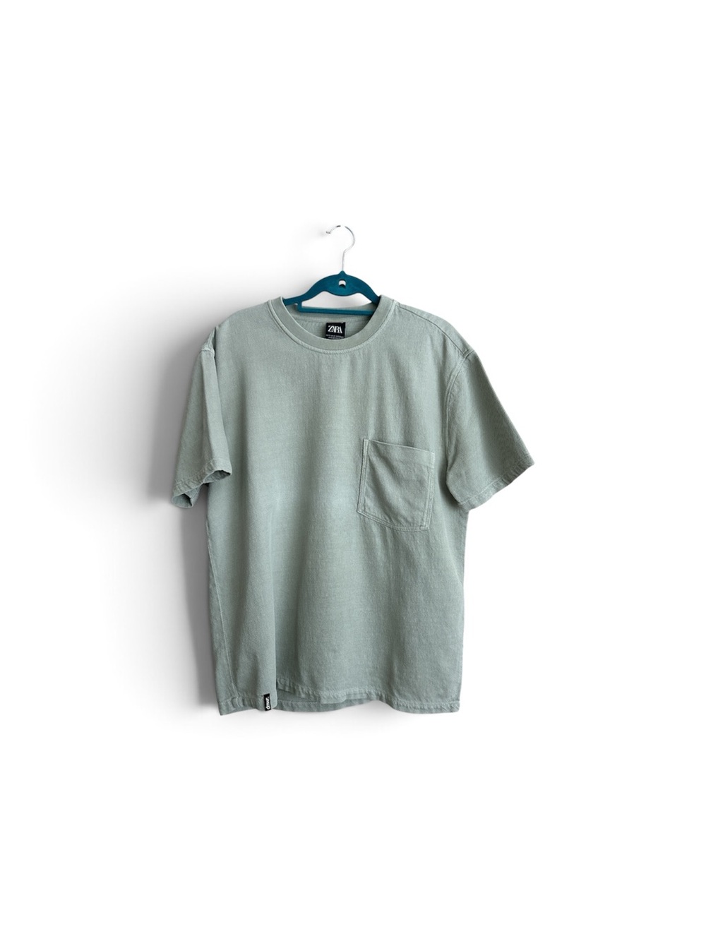 Zara Men's Pocket Crewneck T-Shirt in Sage Green